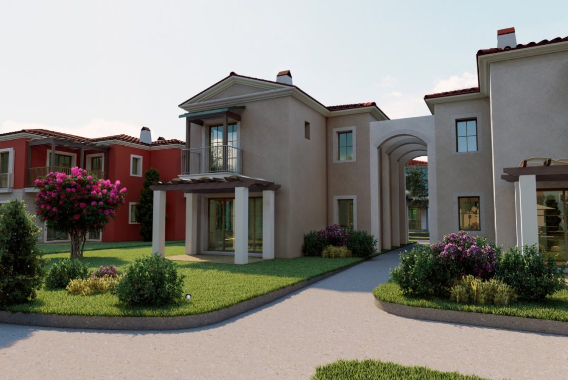 Cluster of modern detached villas with private swimming pools and landscaped gardens in Turkey