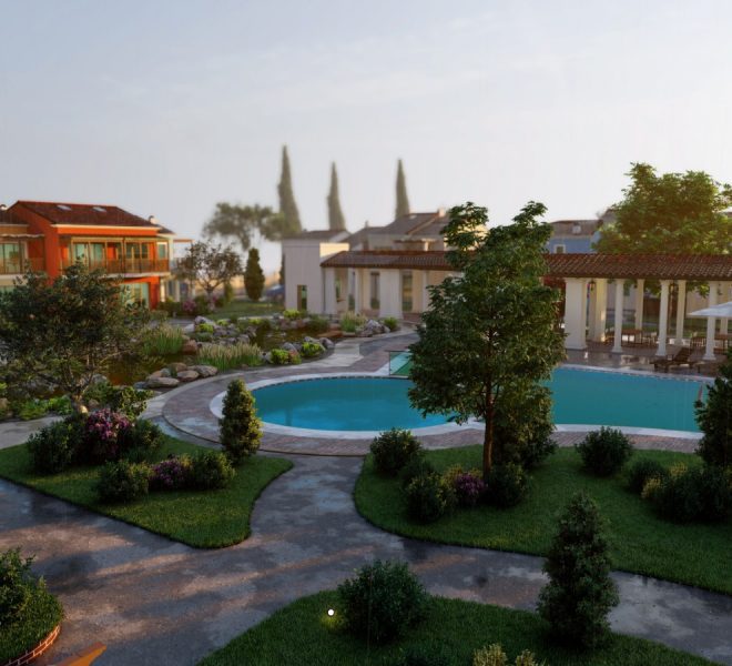 Six detached villas surrounding a communal swimming pool and landscaped garden in Turkey