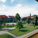Apartment buildings surrounded by landscaped gardens in Fethiye, Turkey