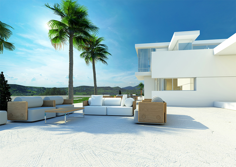 White house with a stunning sea view in Turkey, surrounded by nature