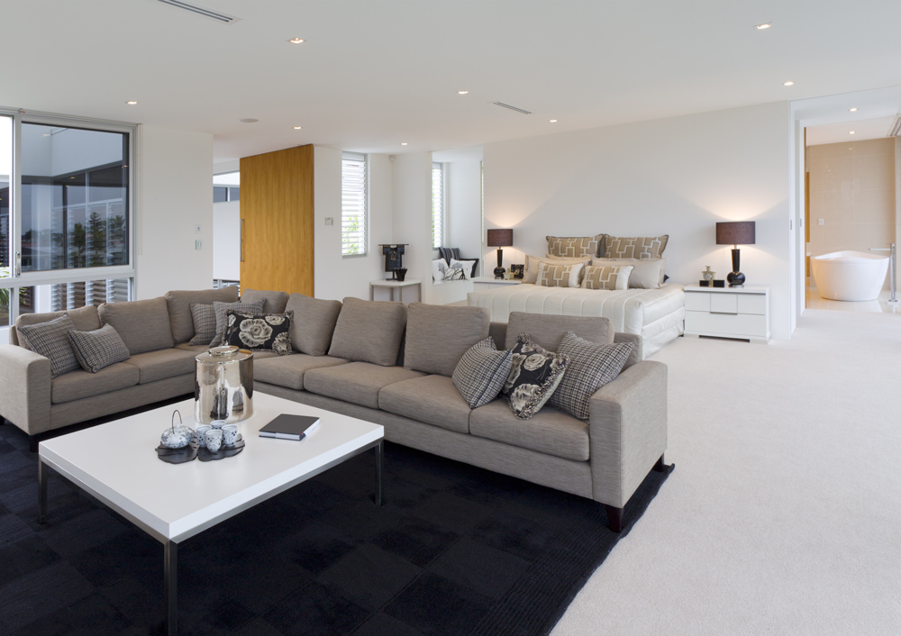 Spacious living room with modern furniture and natural light in a Turkish home