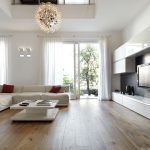 Spacious modern living room with laminated flooring in a Turkish villa