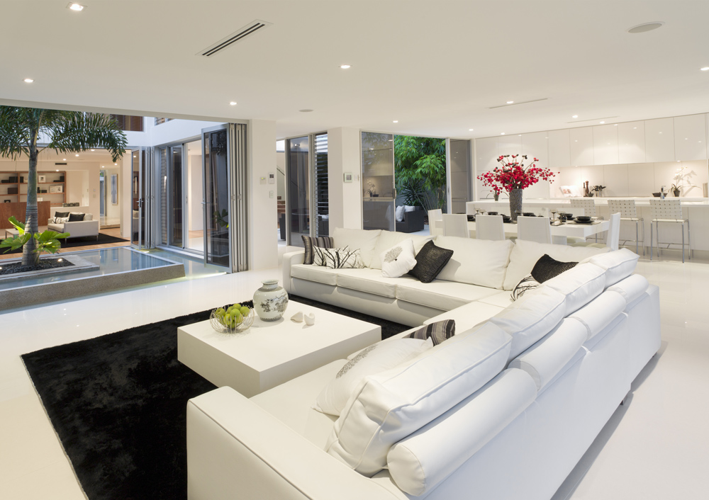 Modern living room with comfortable seating and natural light in a Turkish home