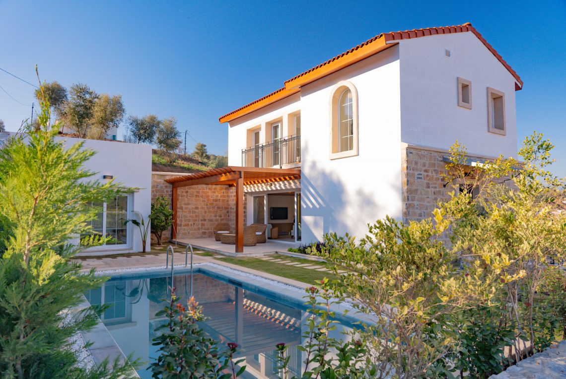 Luxury villa with modern architecture and landscaped garden