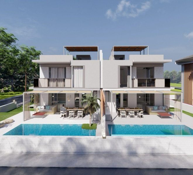 Two detached luxury villas with private swimming pools and landscaped gardens in Turkey